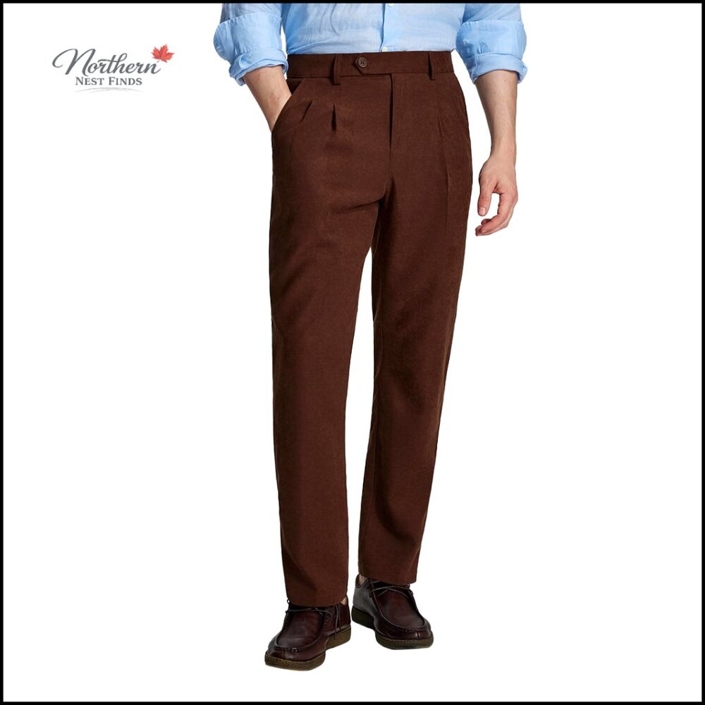 Classic Fit Pleated Dress Pants Men's Work Casual 30 32 34 Vintage